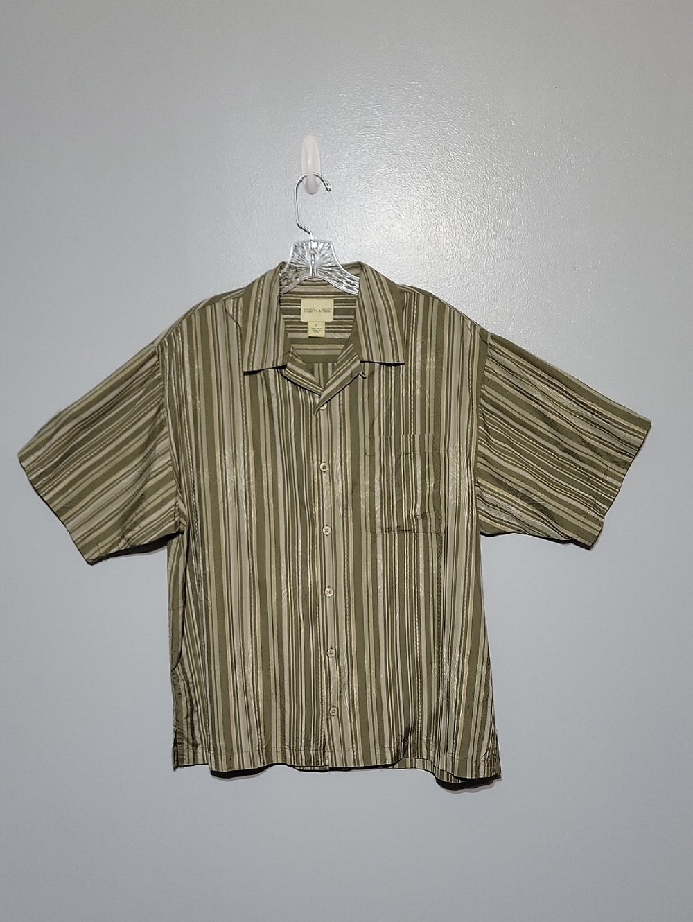 Joseph & Feiss Mens 100% Silk Short Sleeve Striped Hawaiian Palm Tree Shirt Sz L